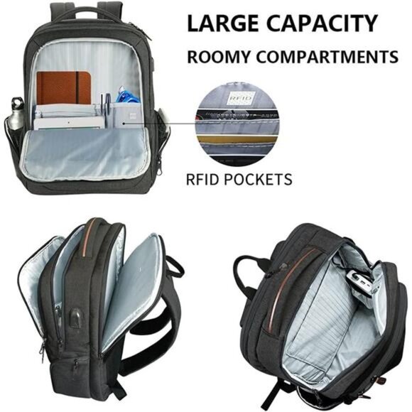 Laptop Backpack Large Fits up to 17.3 Inch Laptop with USB Charging Port - Picture 5 of 7